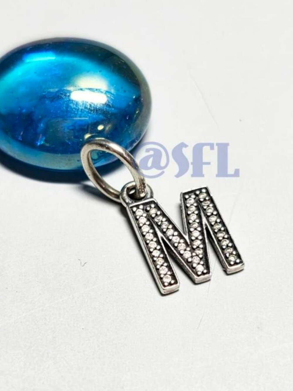 Authentic Pandora Sterling Silver Letter M Charm Dangle Bead With Clear Czs